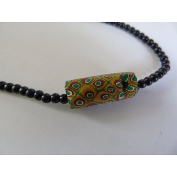 Vintage 1960's Venetian Glass Bead Necklace African Trade Bead 90 Black Beads - Picture 5 of 10